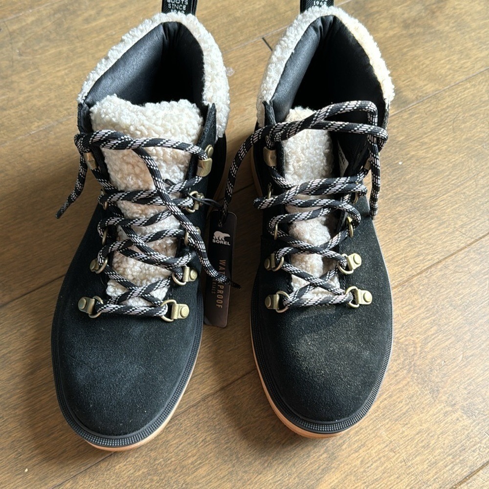 SOREL HI-LINE HIKER COZY - BLACK - LEATHER shoe 6.5 - Picture 7 of 10